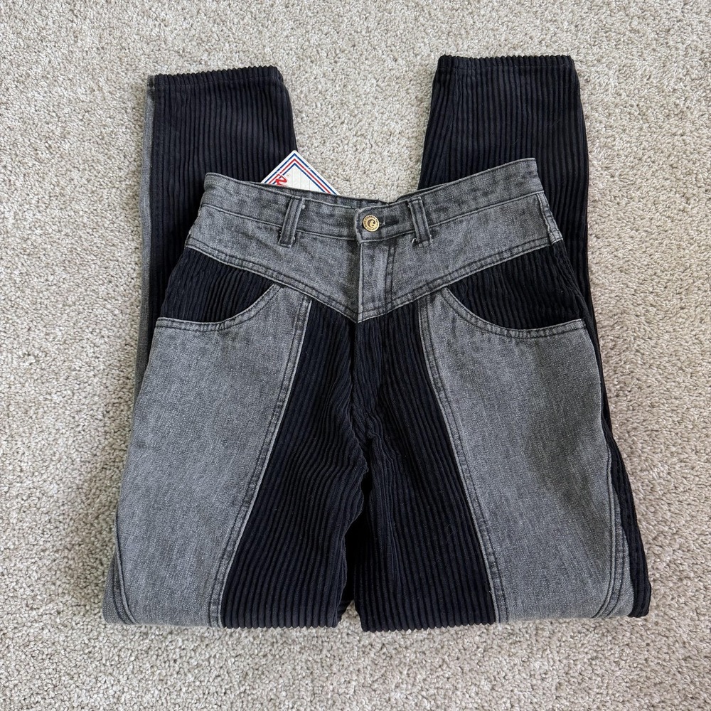 Vintage Chardon Chino Pants Juniors 7 Black Corduroy Geometric Slim Hong Kong
